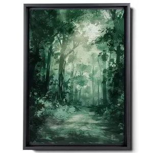 Watercolor Drawing Of Forest, In The Style Of Dark Emerald And Light Brown Art Techniques, Warm Color Palettes, Spectacular Backdrops, Light Green And Dark Gray, Canvas Prints