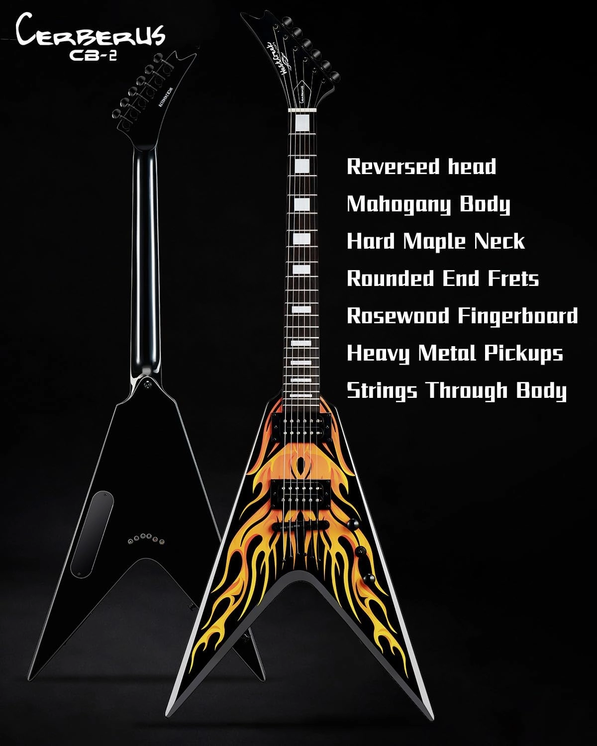 WestCreek CERBERUS Solid Body Electric Guitar, V Heavy Metal Guitar, Heavy Metal Pickups, Rounded End Frets, Rosewood Fingerboard, Mahogany Body（CB-2） (Hot Red)