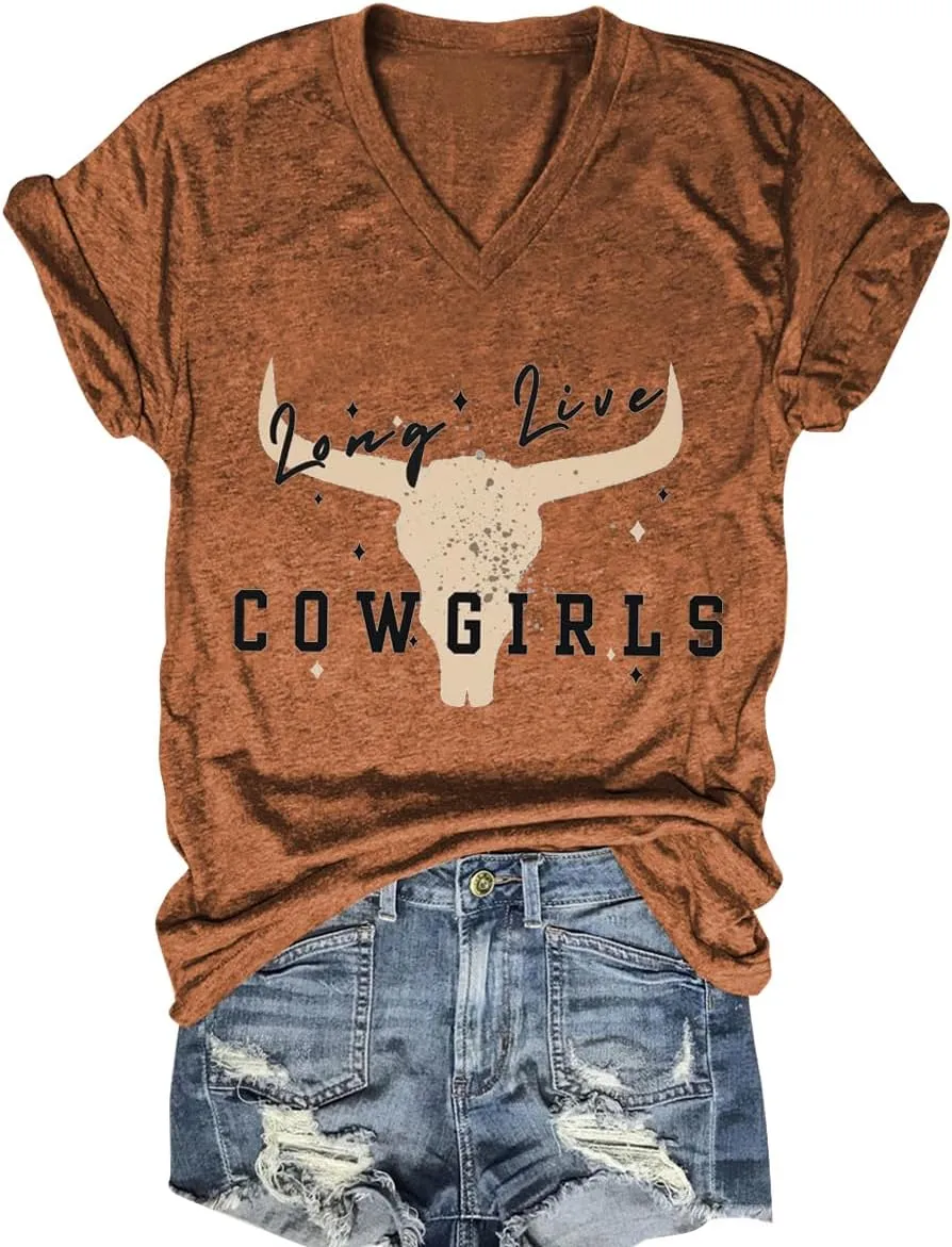 Western Country Shirt for Women Cowgirl Cartoon Boots V Neck Short Sleeve Tops Vintage Cowboy Graphic Tees