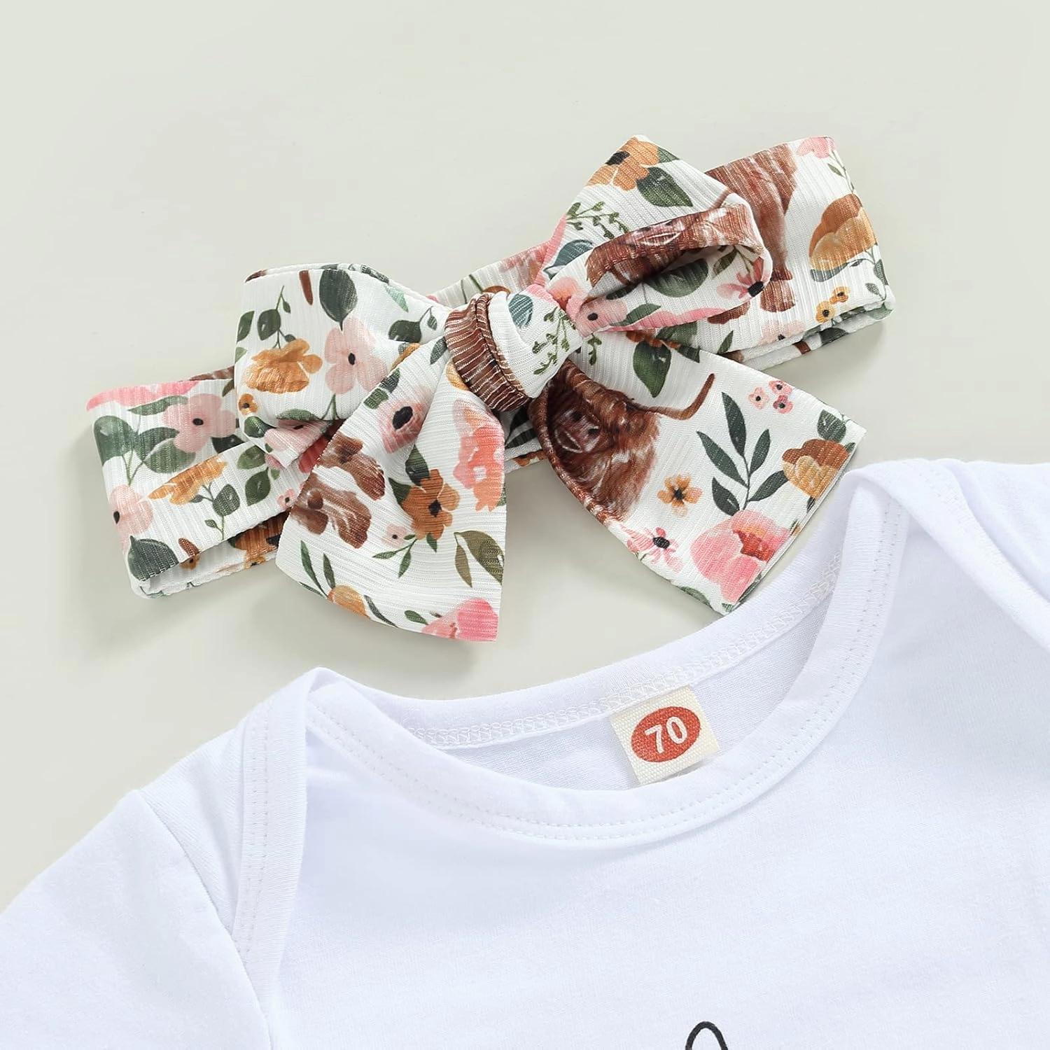 Western Baby Girl Clothes Letter Print Short Sleeve Romper Cow Print Flare Pants Headband 3Pcs Summer Outfits Set