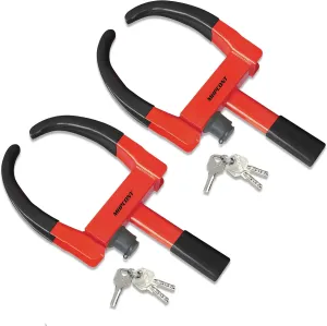 Wheel Lock Universal Trailer Wheel Lock Adjustable Security Tire Boot Lock Anti Theft for ATV RV SUV Car Golf Cart Boats Motorcycles Great Deterrent Bright Black-Red, 2 Packs 6 Keys Alike