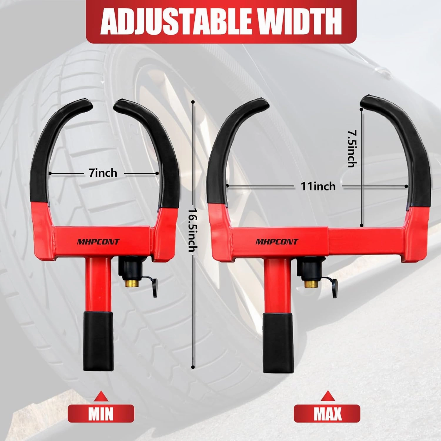 Wheel Lock Universal Trailer Wheel Lock Adjustable Security Tire Boot Lock Anti Theft for ATV RV SUV Car Golf Cart Boats Motorcycles Great Deterrent Bright Black-Red (3 Keys)