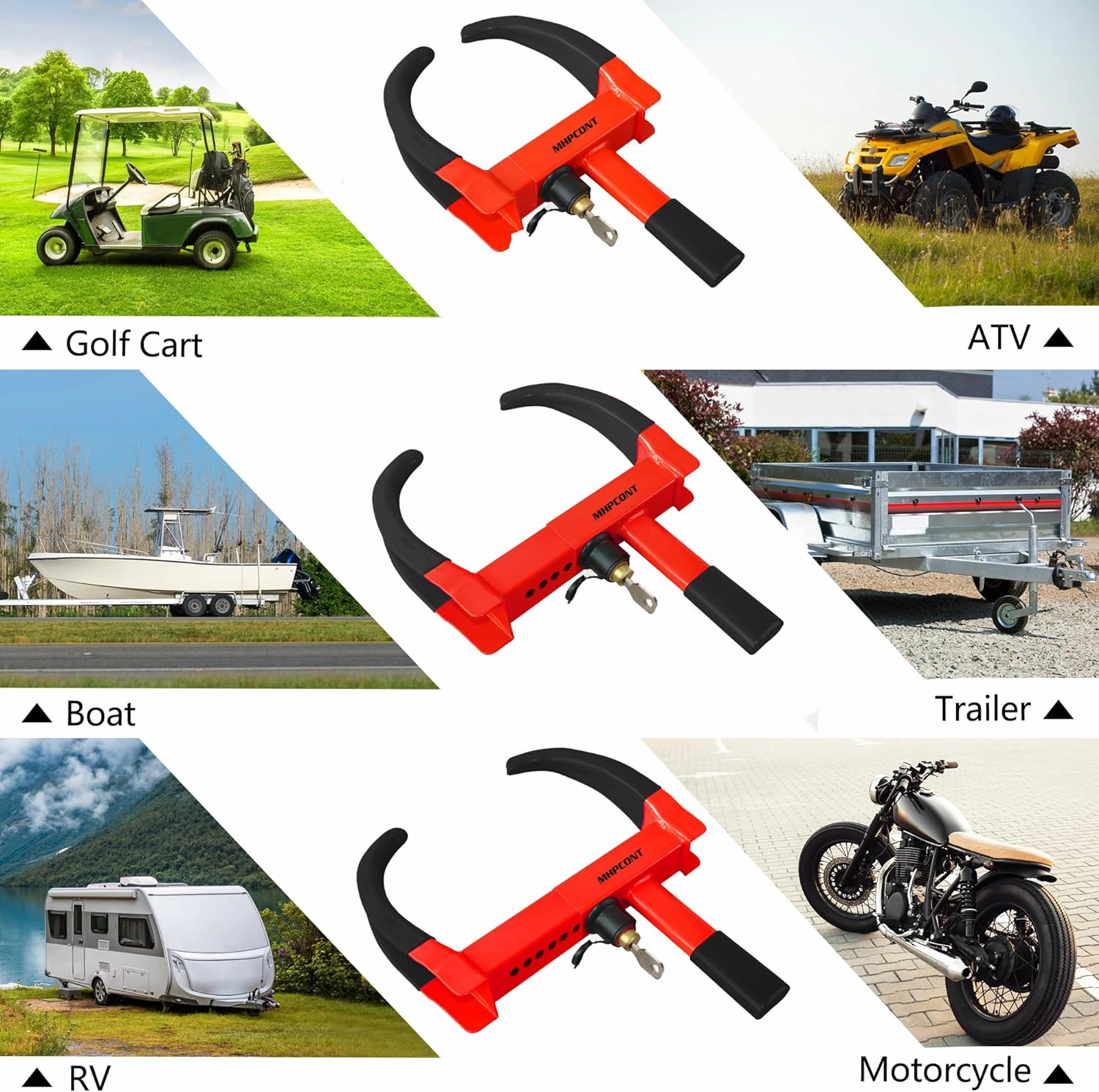 Wheel Lock Universal Trailer Wheel Lock Adjustable Security Tire Boot Lock Anti Theft for ATV RV SUV Car Golf Cart Boats Motorcycles Great Deterrent Bright Black-Red (3 Keys)