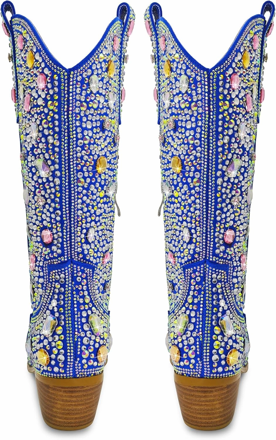 Wide Calf Rhinestone Cowboy Boots Sparkly Cowgirl boots for Women Pointed Toe 2inch Chunky heels Pull On Tabs Shiny Glitter Fashion Party Dress Retro Classic Boots