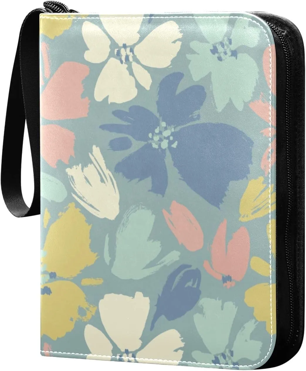 Wild-flowers-colorful-botanical 400 Pocket Card Collection Binder, PU Waterproof Wear-resistant Trading Card Binder with Zip for Collectible Boys Girls Game Sports Cards MTG TCG