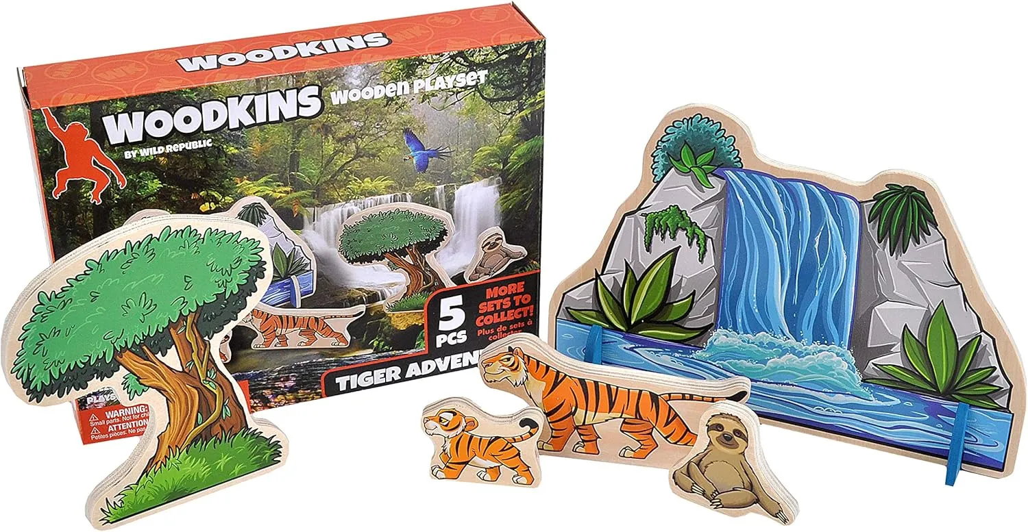 Wild Republic, Woodkins Rainforest Wooden Playset, Gift for Kids, Great for Innovative Play, Eco Friendly, Five Piece Boxed Set