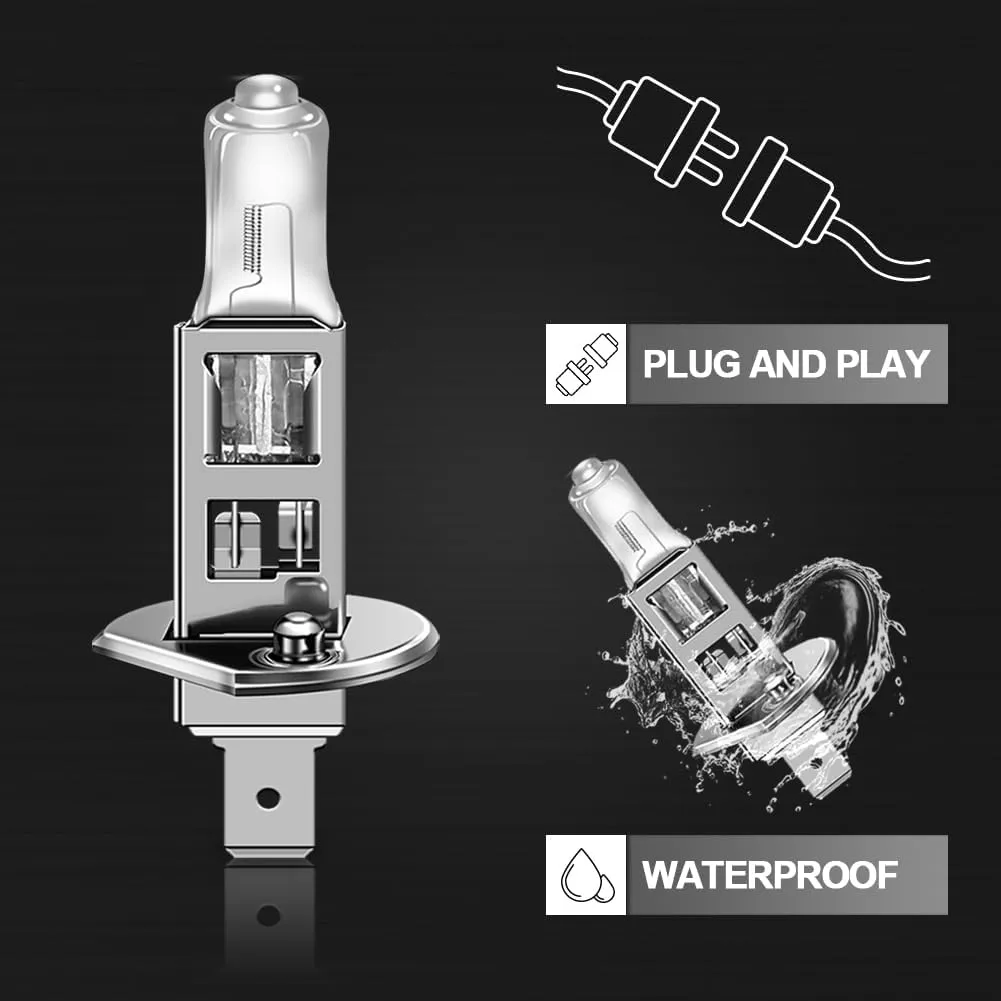WinPower H1 Halogen Headlight Bulb, Super Bright Warm White 55W 4300K Car High Low Beam Fog Light Replacement Lamp, Pack of 2