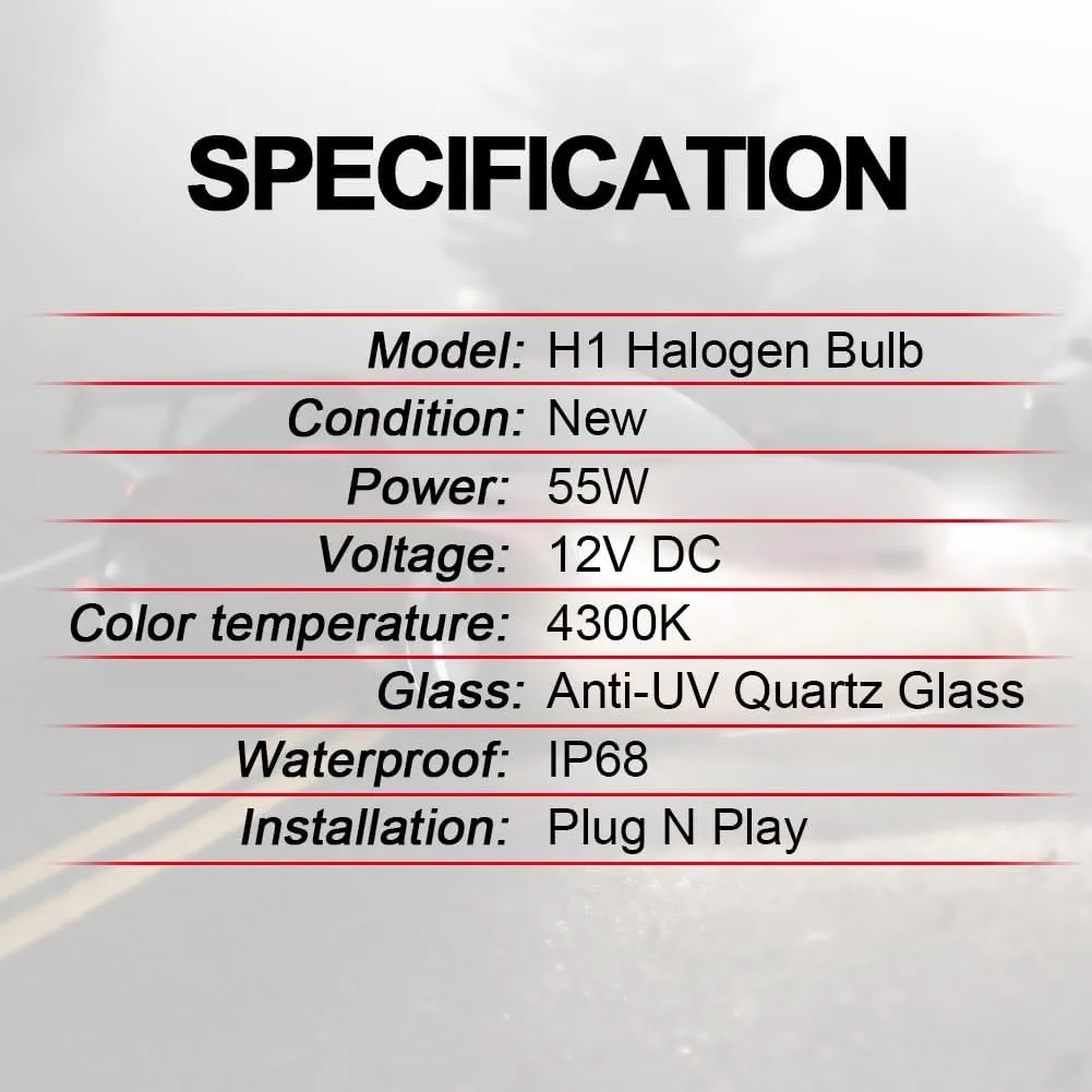 WinPower H1 Halogen Headlight Bulb, Super Bright Warm White 55W 4300K Car High Low Beam Fog Light Replacement Lamp, Pack of 2