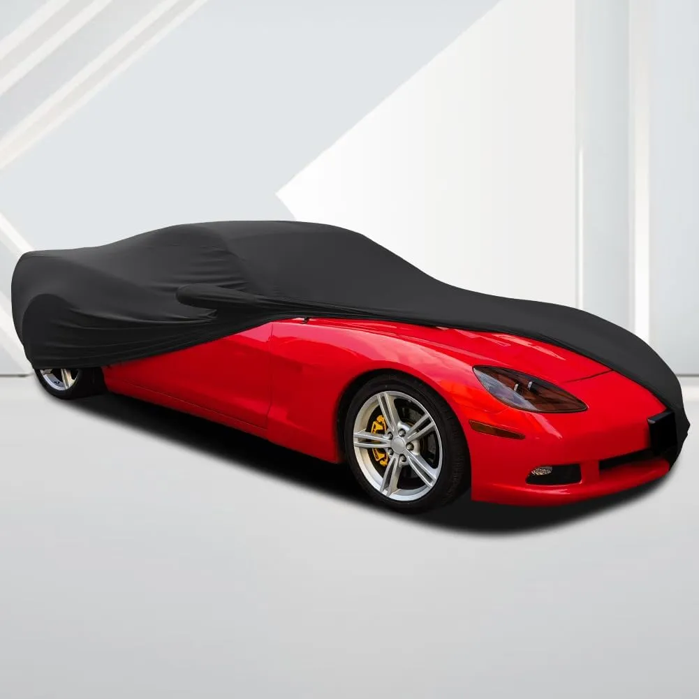 WinPower Indoor Sports Car Cover 154-169 inches Stretch Dustproof Protection Full Car Cover for Underground Garage, Car Show, Black