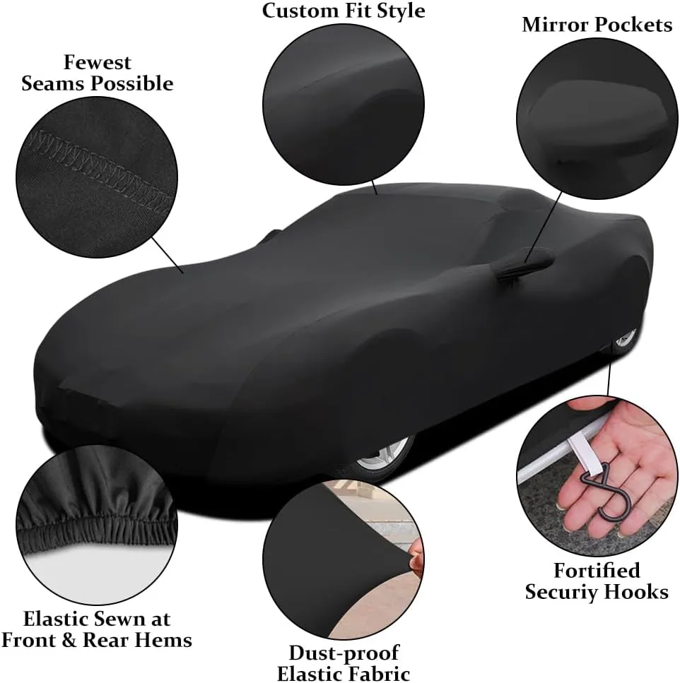 WinPower Indoor Sports Car Cover 154-169 inches Stretch Dustproof Protection Full Car Cover for Underground Garage, Car Show, Black