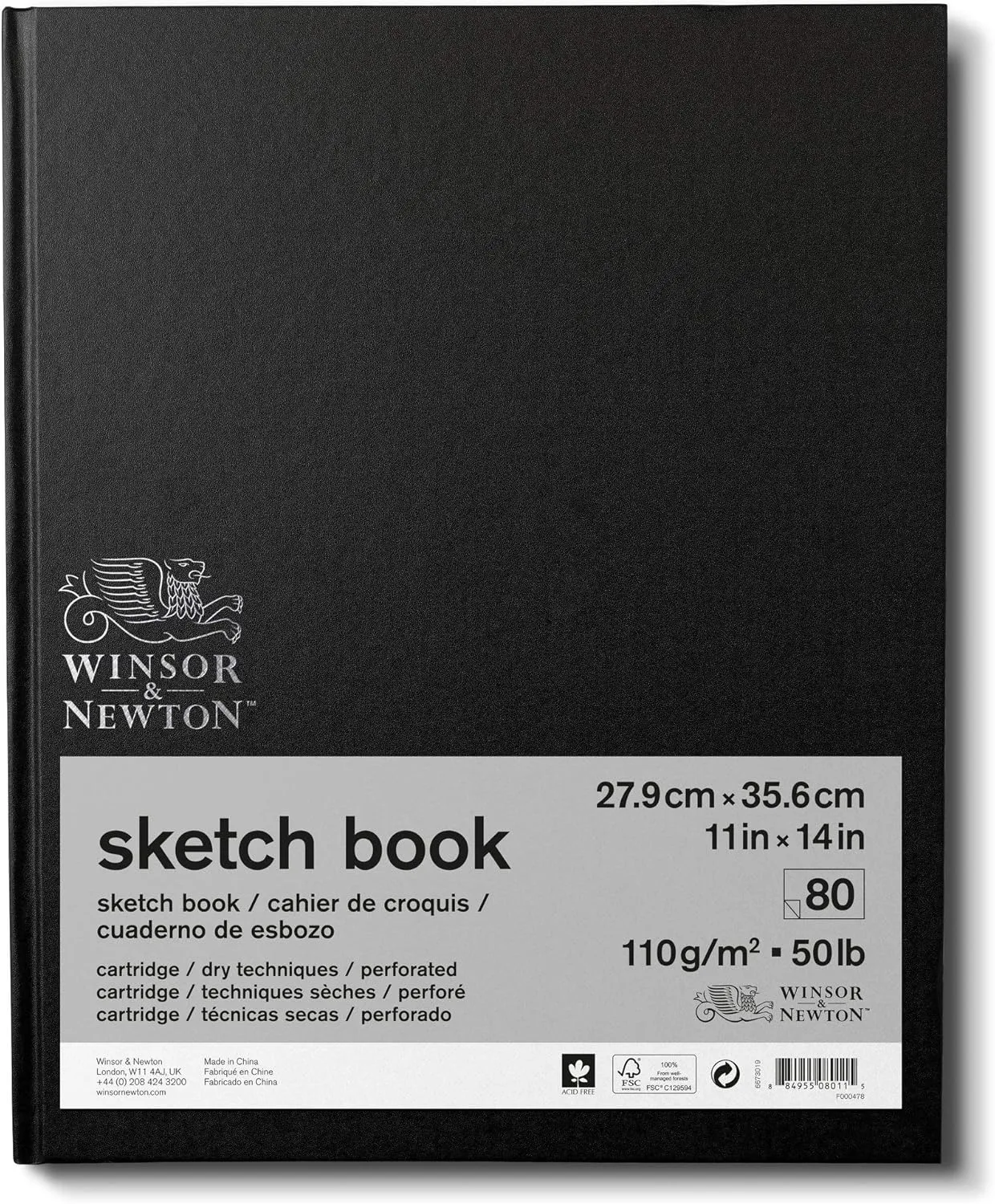 Winsor & Newton Classic Hard Bound Sketch Book, 11" x 14", 80 sheets, 110gsm, Natural White