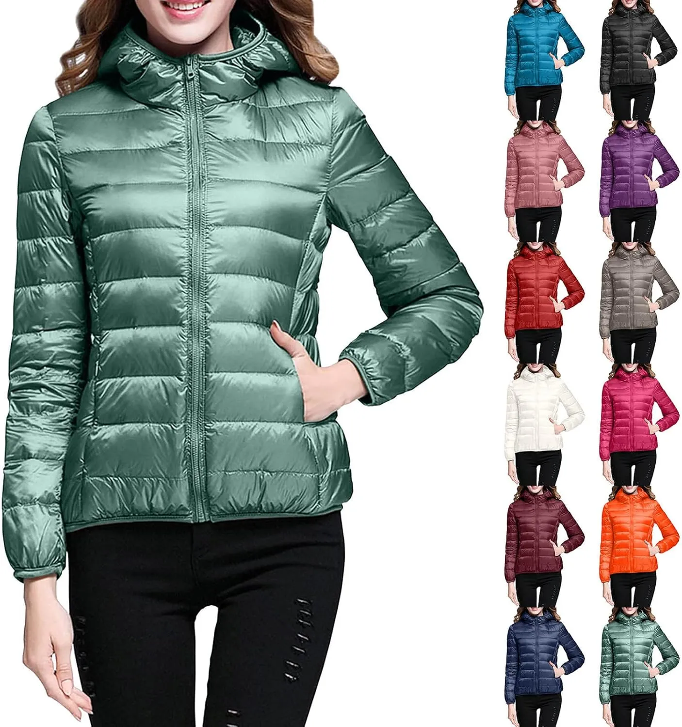 Winter Puffer Coats for Women, Womens Lightweight Puffer Jacket Packable Hooded Puffer Jacket Winter Zip Up Puffy Jacket