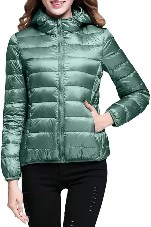 Winter Puffer Coats for Women, Womens Lightweight Puffer Jacket Packable Hooded Puffer Jacket Winter Zip Up Puffy Jacket
