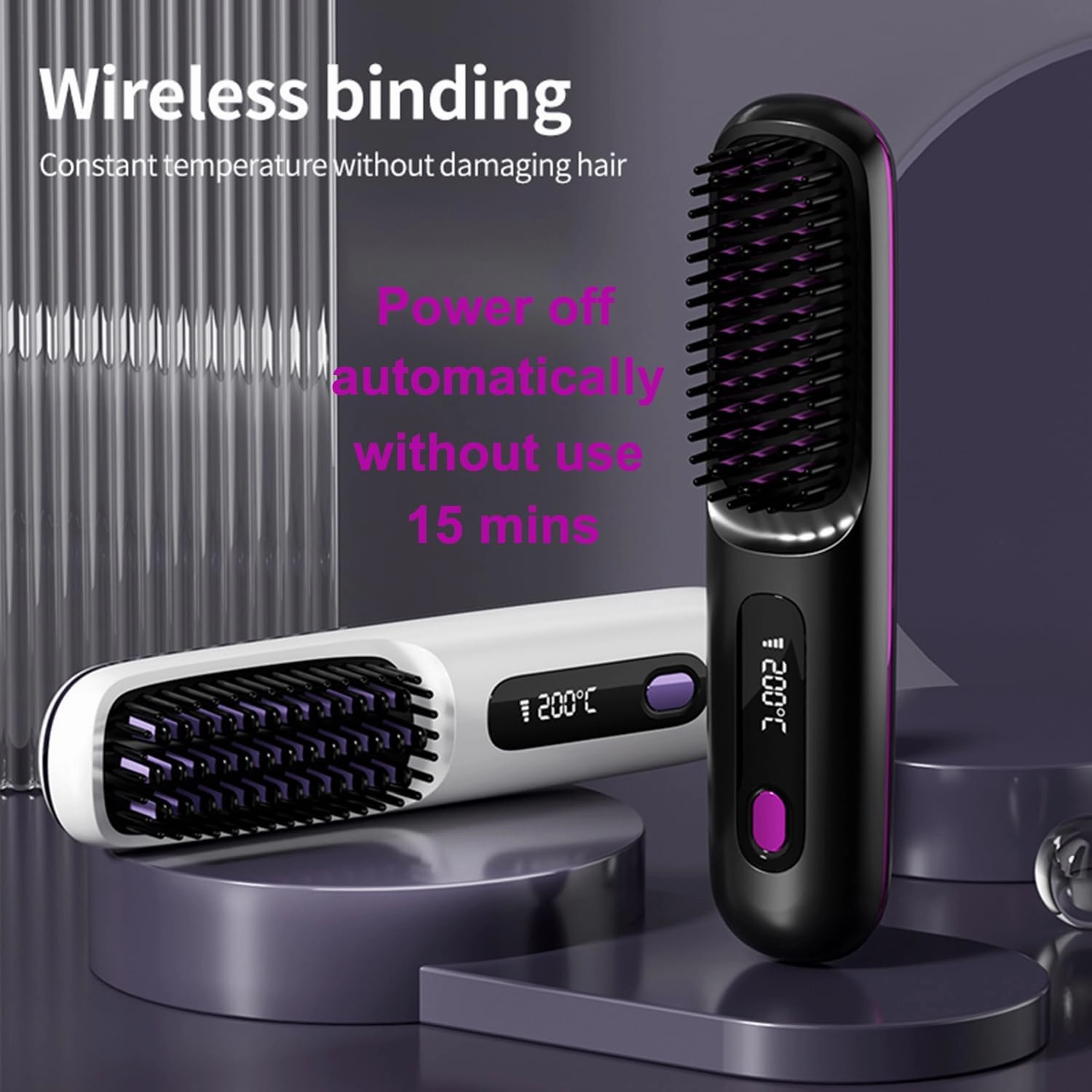 Wireless Hair Straightener Curling Brush Portable Hot Comb Negative Ion Straightening Airwrap Cordless Blow Dryer Lazy Crimper Touch-ups On-The-Go Styling 250°F to 410°F Rechargeable (Black)