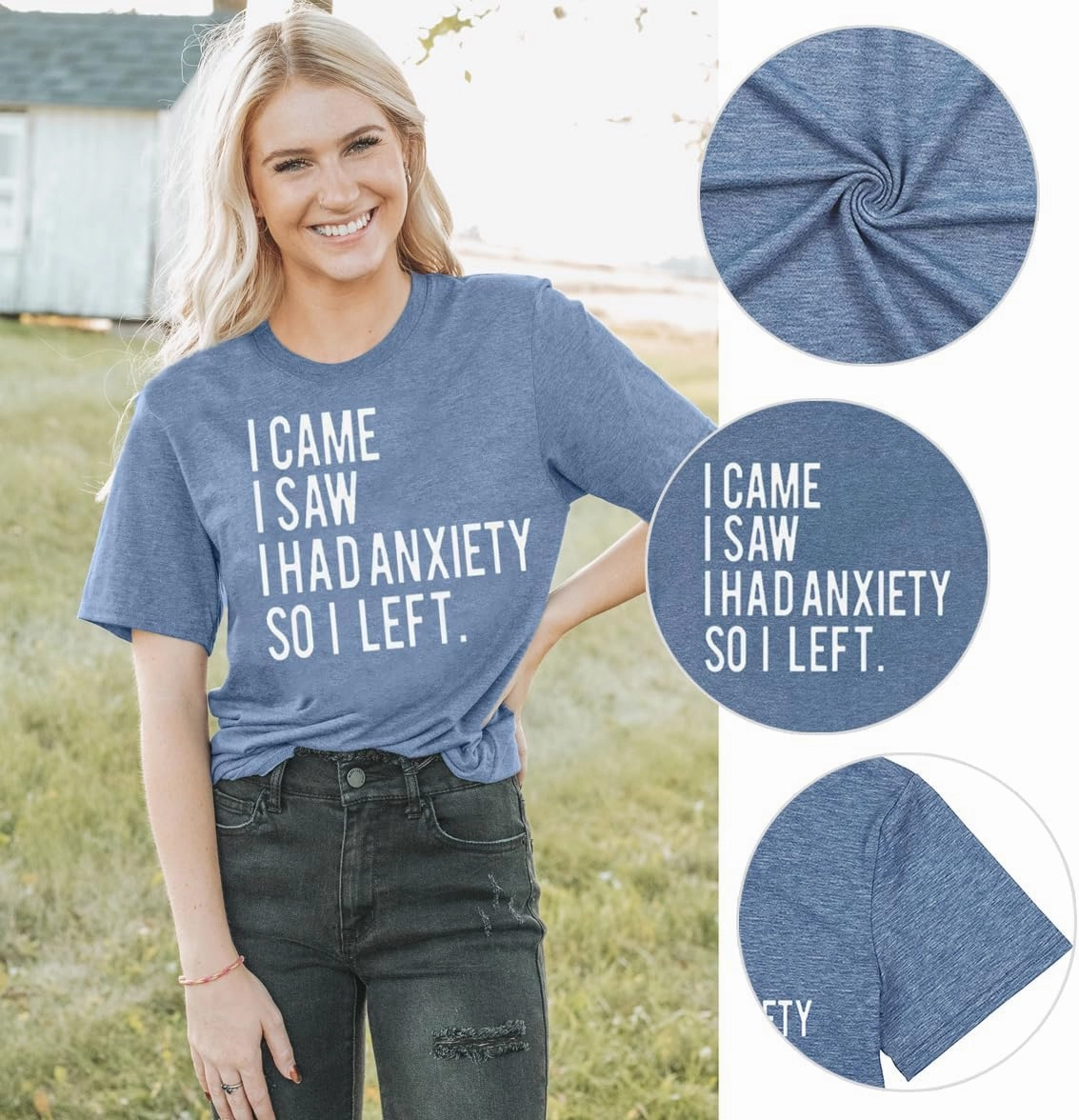 Woman Funny Saying Tees I Came I Saw I Had Anxiety So I Left Cute Letter Printed T-Shirts Humor Quote Gift Short Sleeve Tops