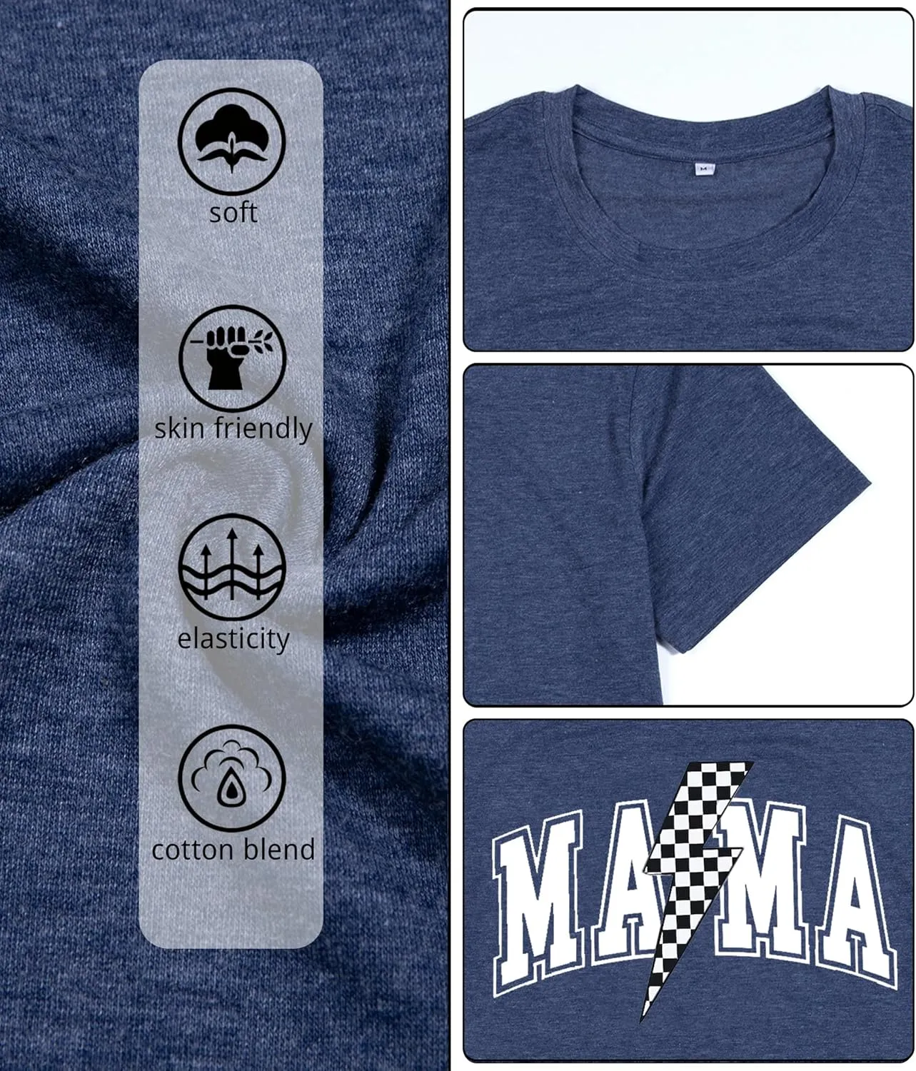 Women Mama Shirt Funny Mom Letter Printed T-Shirt Retro Mama Checkered Graphic T Shirt Casual Short Sleeve Tee Top