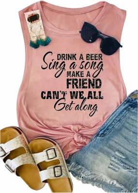 Women Country Music Sleeveless Tank Tops Funny Letter Vacation Tanks Summer Casual Beach Holiday Shirt