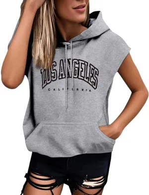 Women's 2025 Los Angeles California Tshirt Loose Summer Casual Tops Trendy Hooded Loose Fit Going Out Letter Ladies