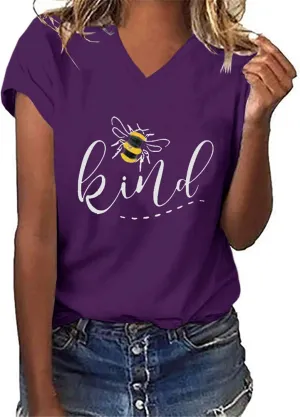 Womens Be Kind Graphic Tees V Neck Cute Printed Summer Casual T Shirts Tops