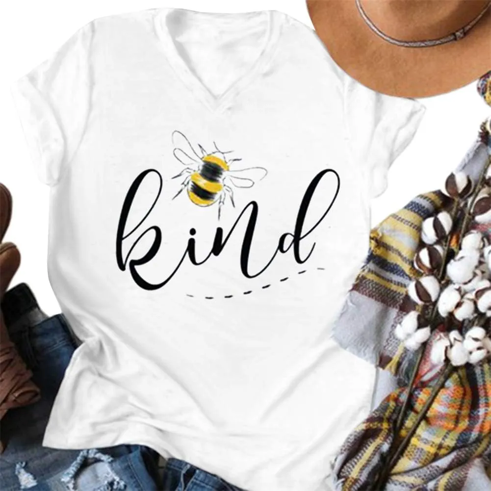 Womens Be Kind Graphic Tees V Neck Cute Printed Summer Casual T Shirts Tops