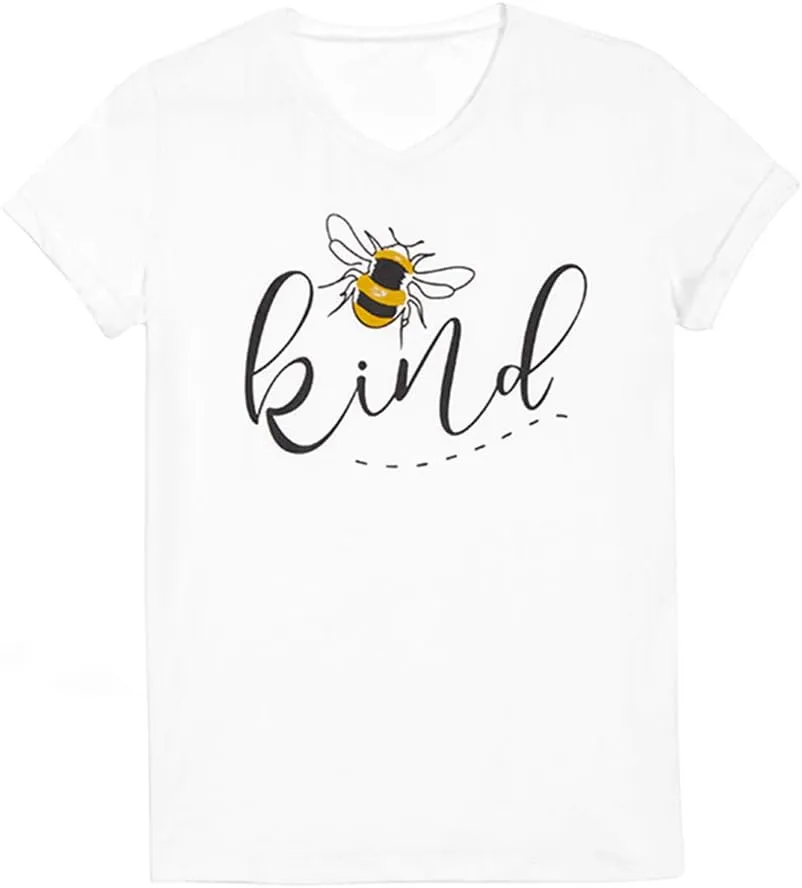 Womens Be Kind Graphic Tees V Neck Cute Printed Summer Casual T Shirts Tops