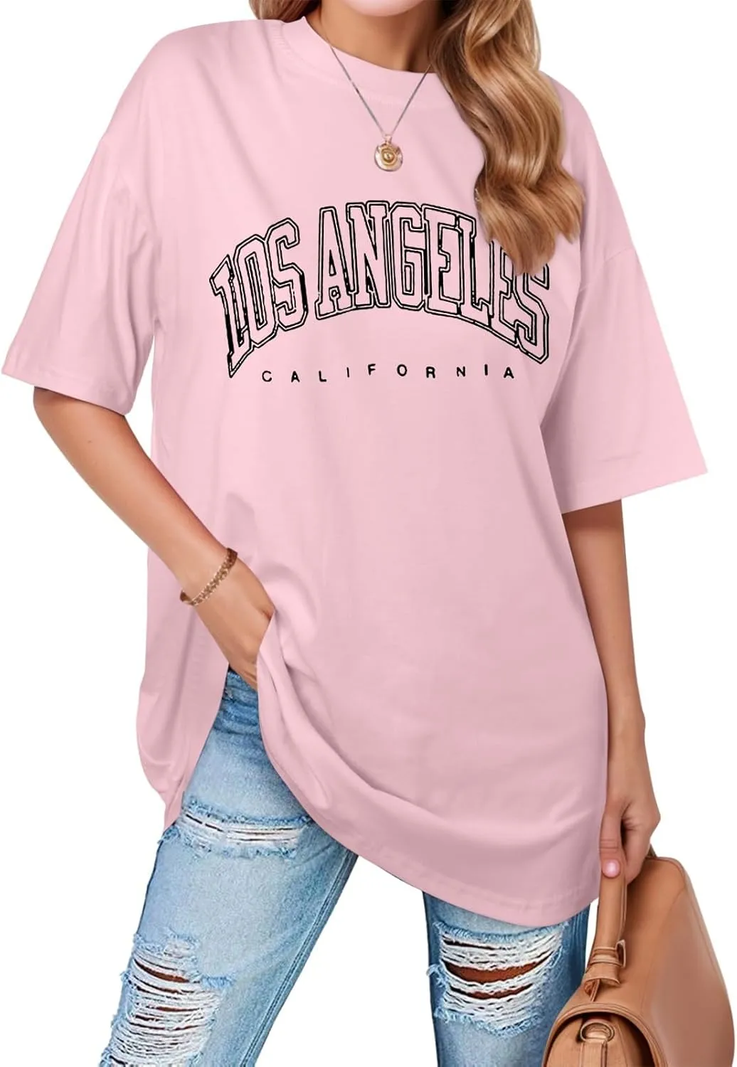 Women's Casual Los Angeles California T Shirts for Women Oversized Trendy Loose Running Tops Summer Letter Print 2025