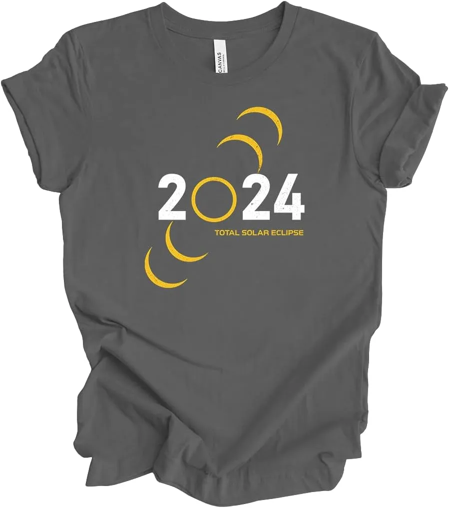 Womens Diagonal Moon Phases 2024 Total Solar Eclipse Ladies Short Sleeve T-Shirt