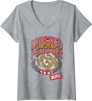 Womens KFC Mashed Potatoes and Gravy Drawing Fun Food V-Neck T-Shirt
