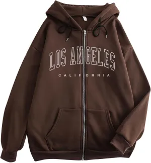 Women's Letter Graphic Print Sweatshirt Cute Los Angeles Oversized Pullover Crewneck Long Sleeve Tops for Teen Girl