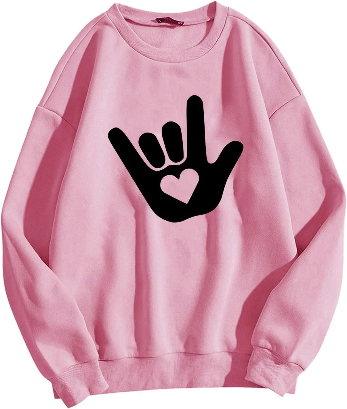 Women's Love Heart Sweatshirt Casual Love Heart Graphic Shirt Round Neck Pullover Cute Tops Long Sleeve Hoodie
