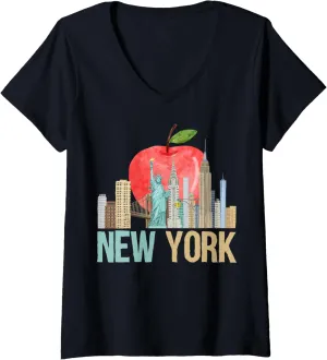Womens New York City NYC Iconic Skyline Big Apple Gift Souvenir V-Neck T-Shirt