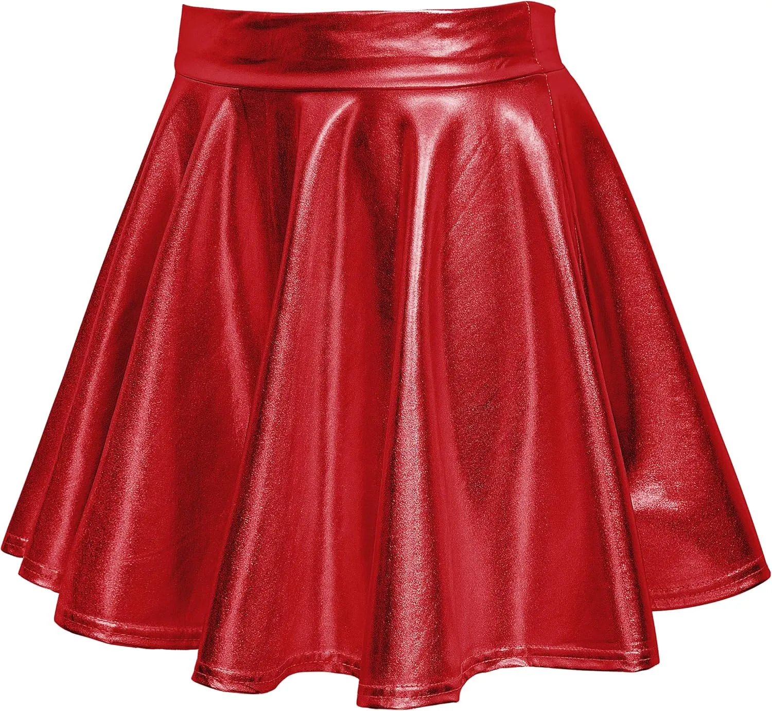 Women's Shiny Metallic Wet Look Stretchy Flared Mini Skater Skirt