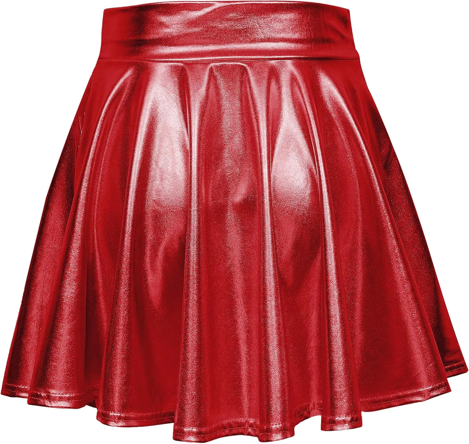 Women's Shiny Metallic Wet Look Stretchy Flared Mini Skater Skirt