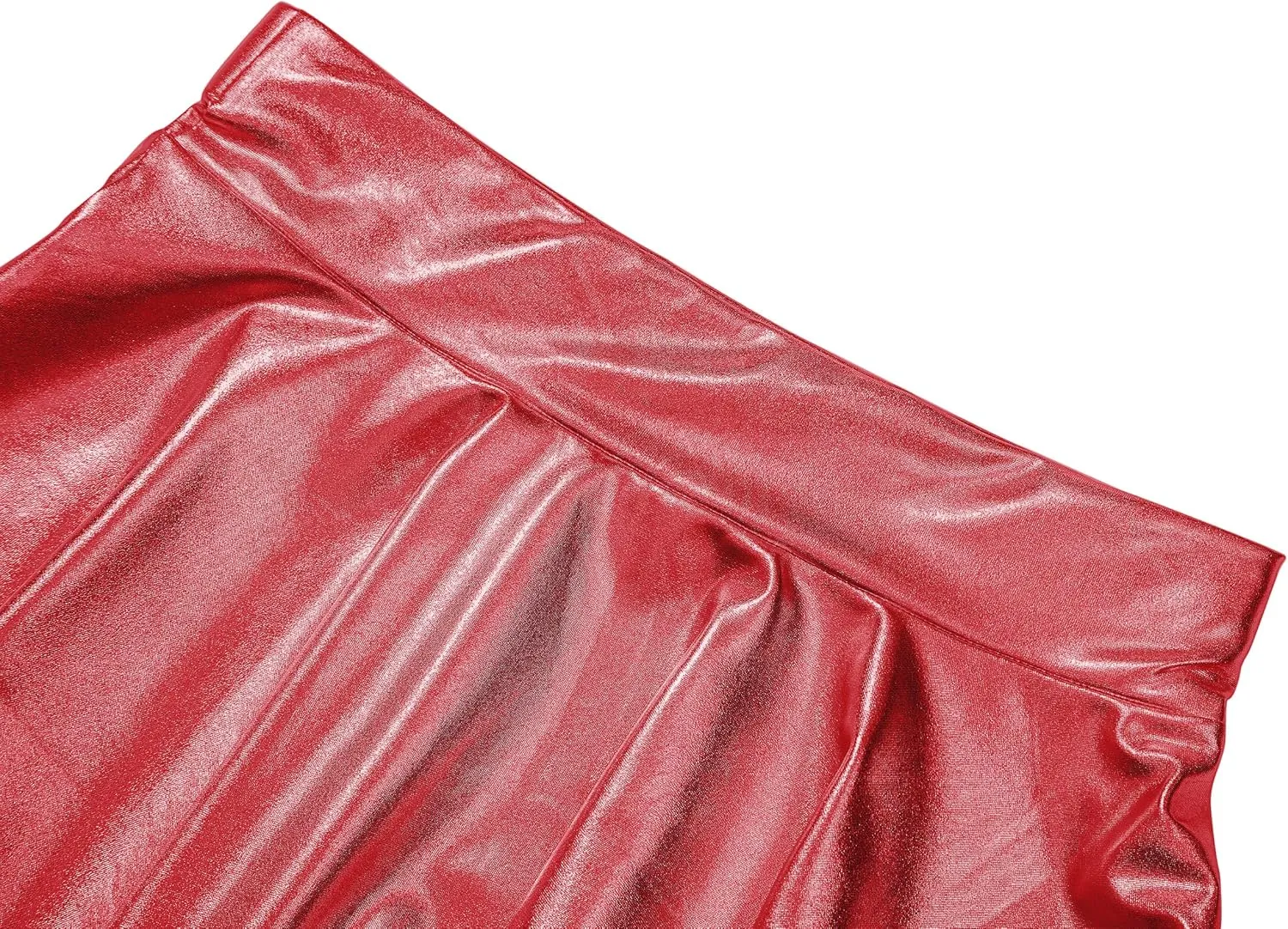 Women's Shiny Metallic Wet Look Stretchy Flared Mini Skater Skirt