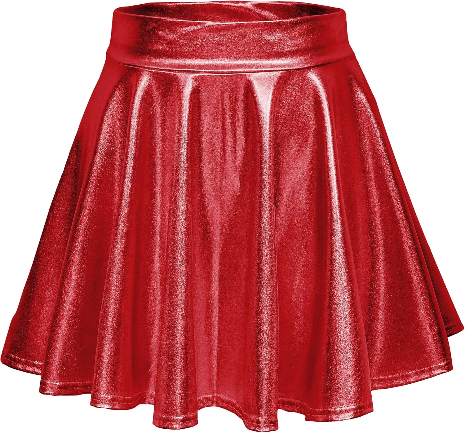 Women's Shiny Metallic Wet Look Stretchy Flared Mini Skater Skirt