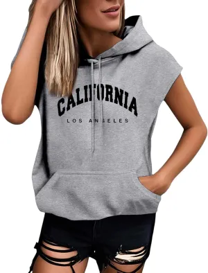 Women's Summer Los Angeles California Tee Shirts 2025 with Hood Cute Loose Fit Tops Trendy Plus Size Casual Going Out