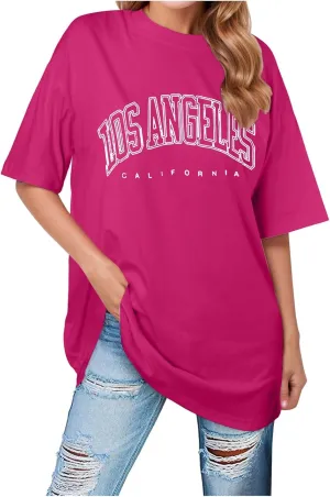 Womens Summer Los Angeles California Tees Shirts 2025 Half Sleeve Cute Loose Fit Tops Going Out Letter Print Casual