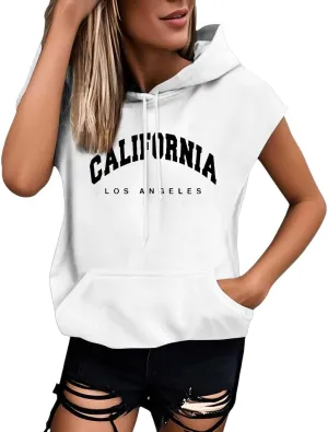 Womens Summer Los Angeles California Tops with Hood Going Out Sports Loose Tshirt 2025 Casual Loose Fit Cute Letter