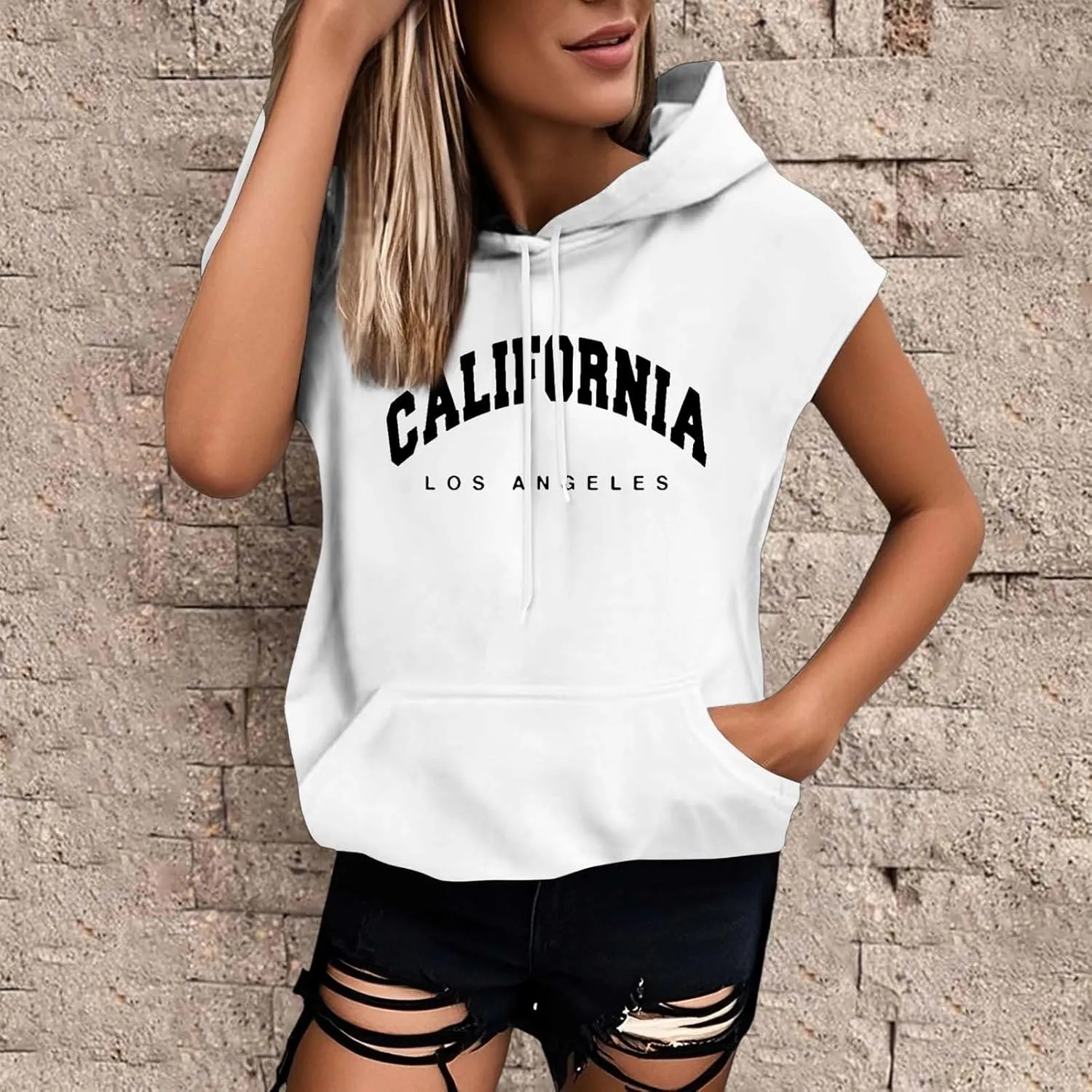 Womens Summer Los Angeles California Tops with Hood Going Out Sports Loose Tshirt 2025 Casual Loose Fit Cute Letter