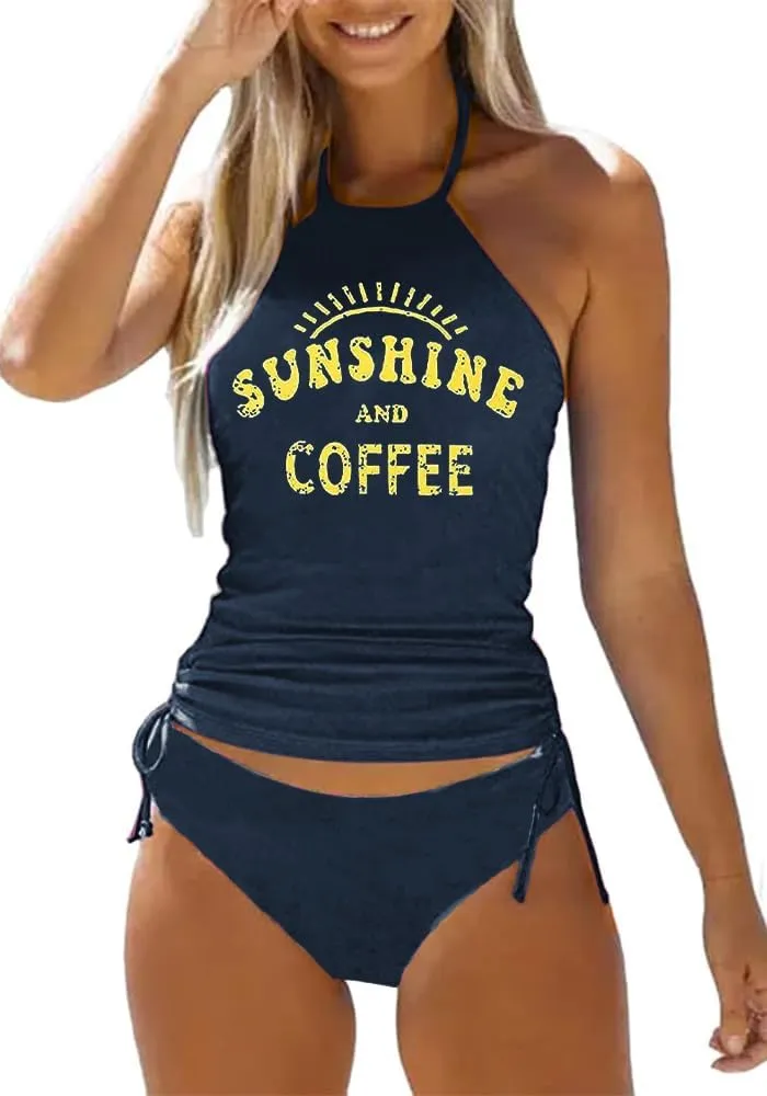 Womens Two-Piece Tankini Set Cow Skull with Leopard Print Sets Swimwear Tankini Top Sets Swimwear