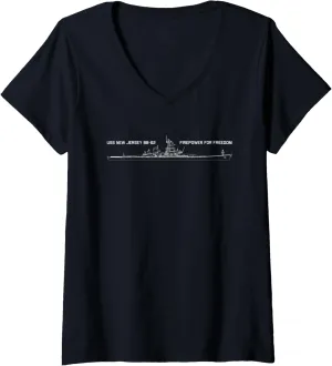 Womens USS New Jersey BB 62 Battleship Blueprint V-Neck T-Shirt