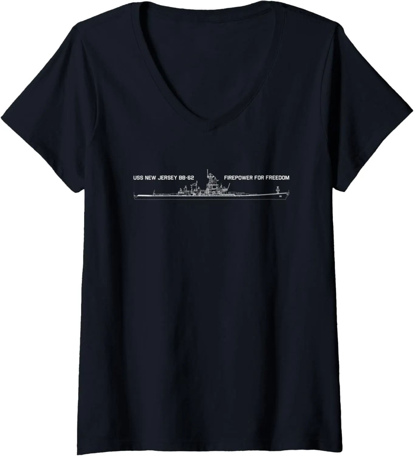 Womens USS New Jersey BB 62 Battleship Blueprint V-Neck T-Shirt
