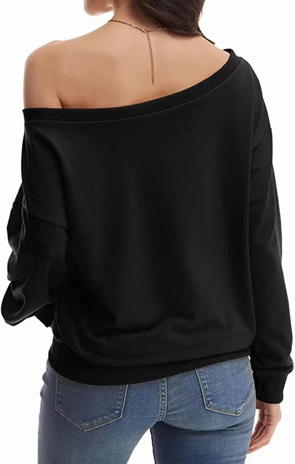 Womens Holiday Off the Shoulder Long Sleeve Loose Slouchy Sweatshirt Pullover Letter Printed Tops