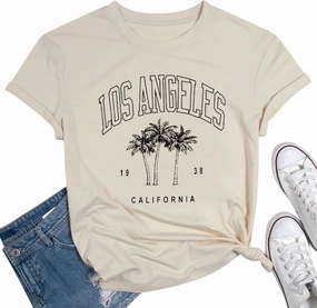 Womens Los Angeles California T-Shirts Summer Beach Cute Printed Short Sleeve Cotton Casual Graphic Tee Tops
