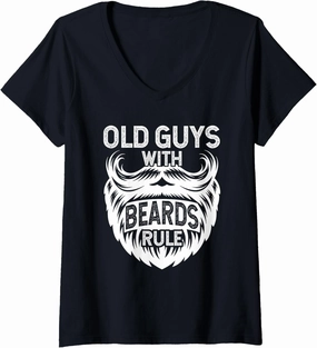 Womens Old Guys With Beards Rule Grandpa Grandfather V-Neck T-Shirt