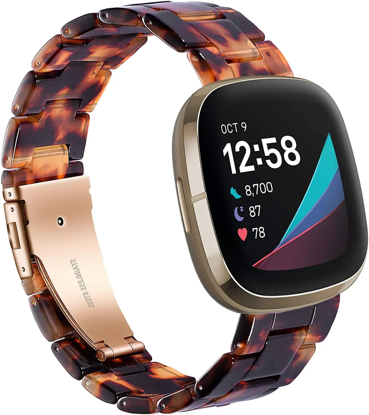 Wongeto Compatible with Fitbit Versa 3 & Versa 4, Fitbit Sense Watch Bands Women Men,Resin Bands Strap Replacement Wristband for for Fitbit Sense 2 and Versa 3 Smartwatch (Rose Gold Tortoise)
