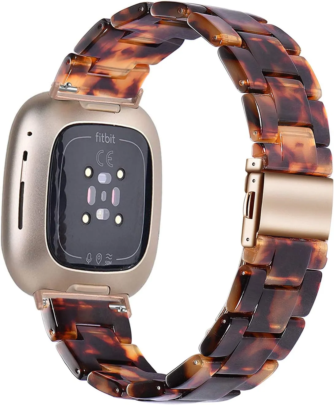 Wongeto Compatible with Fitbit Versa 3 & Versa 4, Fitbit Sense Watch Bands Women Men,Resin Bands Strap Replacement Wristband for for Fitbit Sense 2 and Versa 3 Smartwatch (Rose Gold Tortoise)
