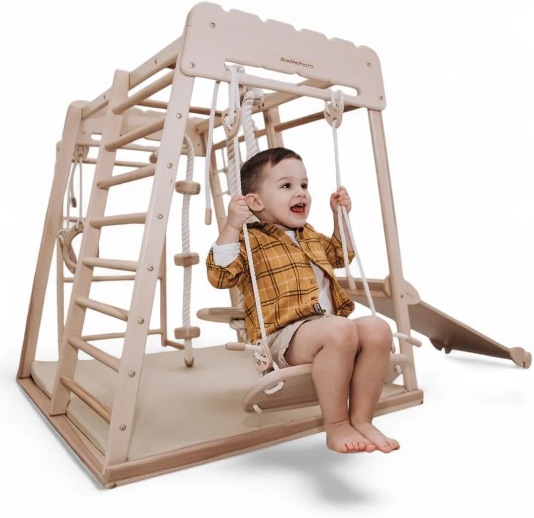 Woodandhearts Child's Sport Complex Scandinavian Trapezze Climber playstructures Made in EU Jungle Gym for Kids, Toddler Jungle Gym, Kids Ages 18 Months-6 Years Playground