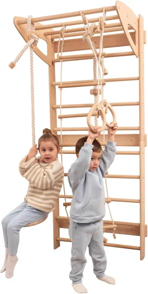 Woodandhearts Swedish Ladder for Kids with Rope Accessories - Indoor Jungle Gym, Indoor Jungle Gym for Kids Ages 6-16, Indoor Climbing Gym (Swedish Ladder of 2 Parts)