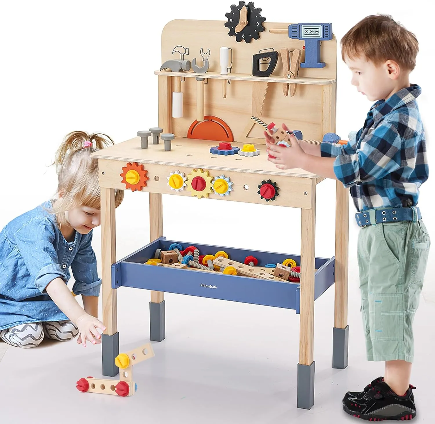 Wooden Kids Tool Bench, Toddler Workbench with Kids Tool Set, Building Tools Sets Pretend Play Toys, Construction Workshop Toy, Toddler Toys for 3 4 5 Year Boys Girls